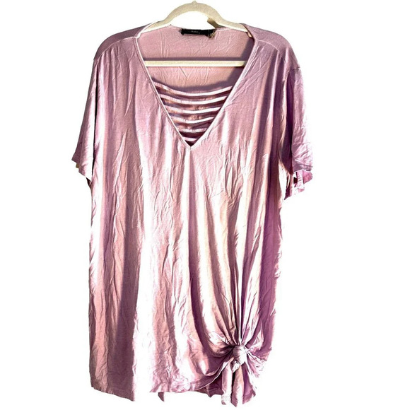 Andree by Unit Womens Top Tie Up Hi Lo Short Sleeve Lavender Size 2X - Picture 1 of 5